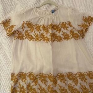 LOFT Cream Top with Gold Embroidery